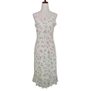 Yellow Floral Midi Mini Dress Ruffles Pink Skinny Straps Vintage y2k 00s Small 2